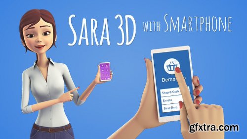 Videohive Sara 3D Character with Smartphone - Female Presenter for Mobile App 15887749