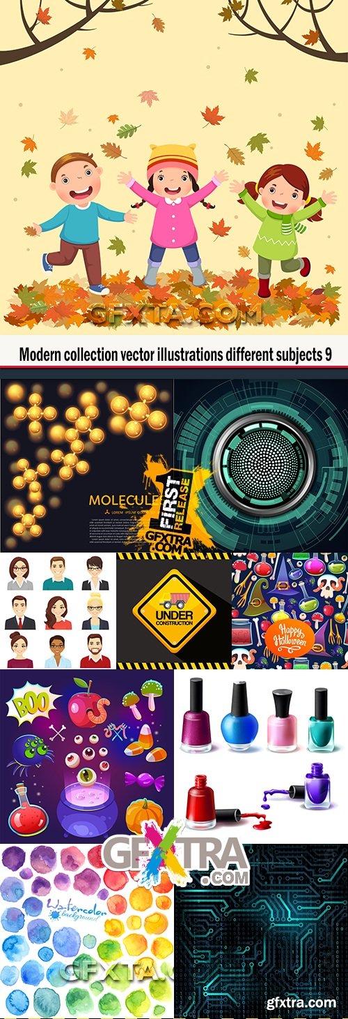 Modern collection vector illustrations different subjects 9