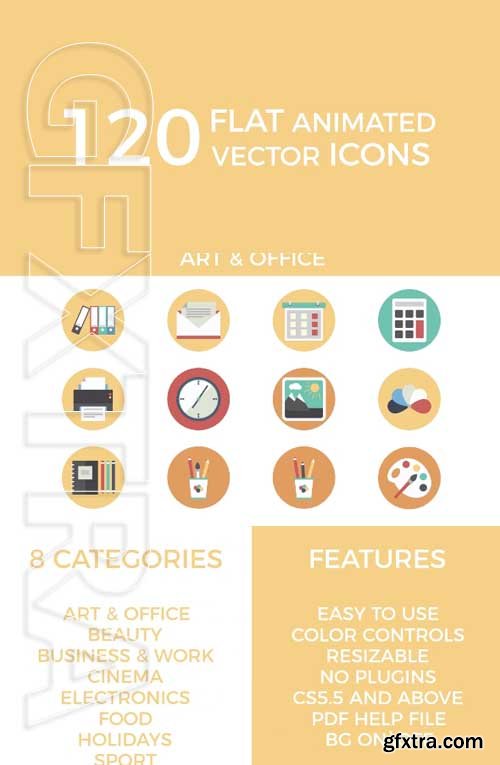 120 Flat Animated Vector Icons - After Effects