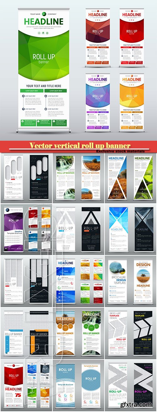Template of a vector vertical roll up banner for business
