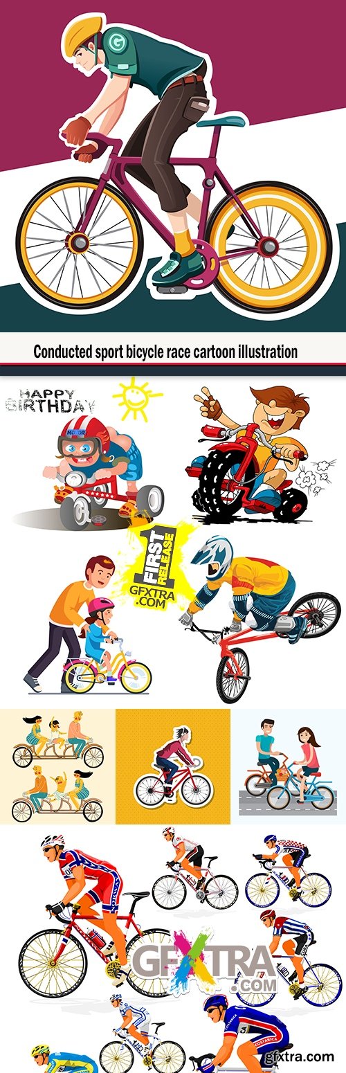 Conducted sport bicycle race cartoon illustration