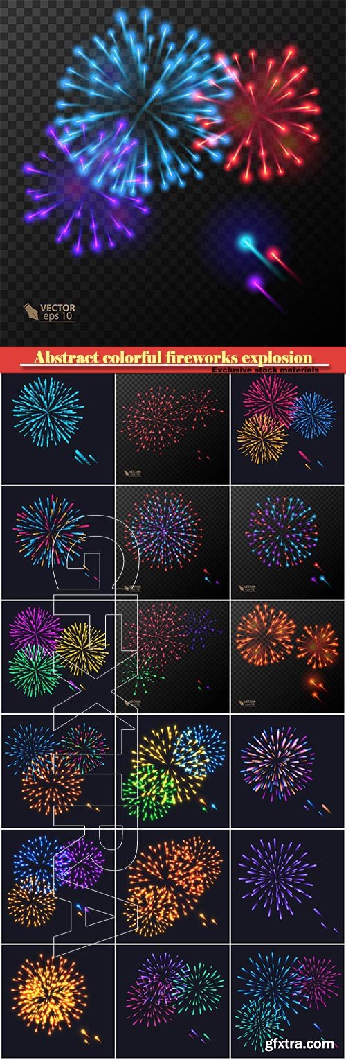 Abstract colorful fireworks explosion on dark vector background