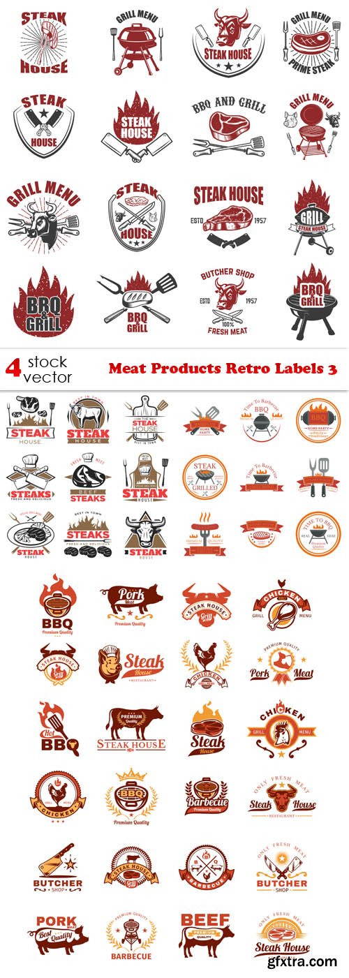 Vectors - Meat Products Retro Labels 3