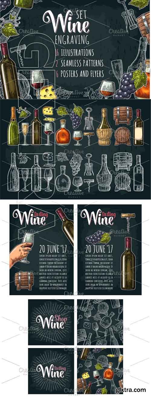 CreativeMarket - Set posters pattern and engraving 1803249