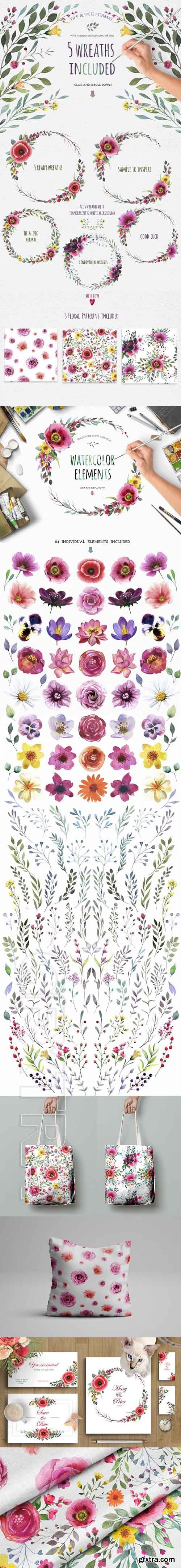 CreativeMarket - Watercolour flower Create wreath 1720142