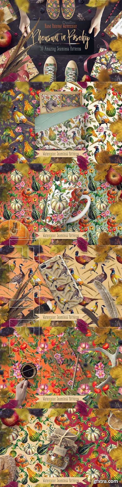 CreativeMarket - Pheasant in Rosehip Patterns 1828109