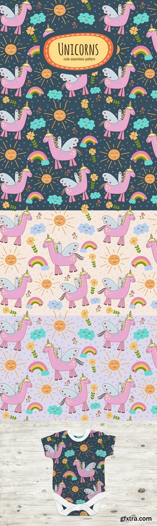 CM - Cute Unicorns: seamless patterns 1704010