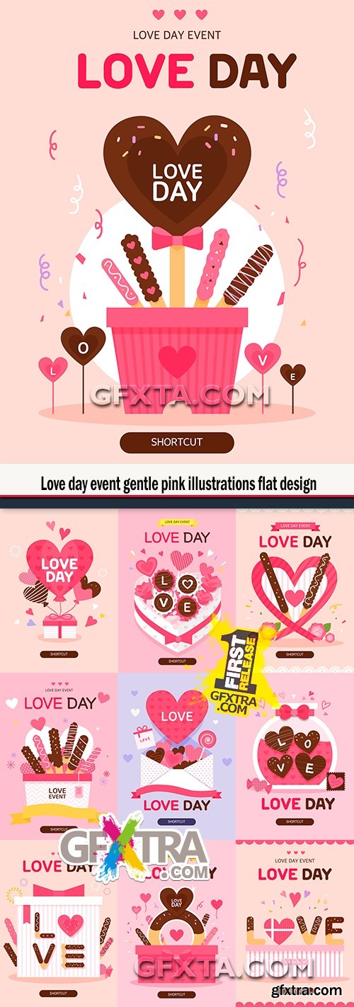 Love day event gentle pink illustrations flat design