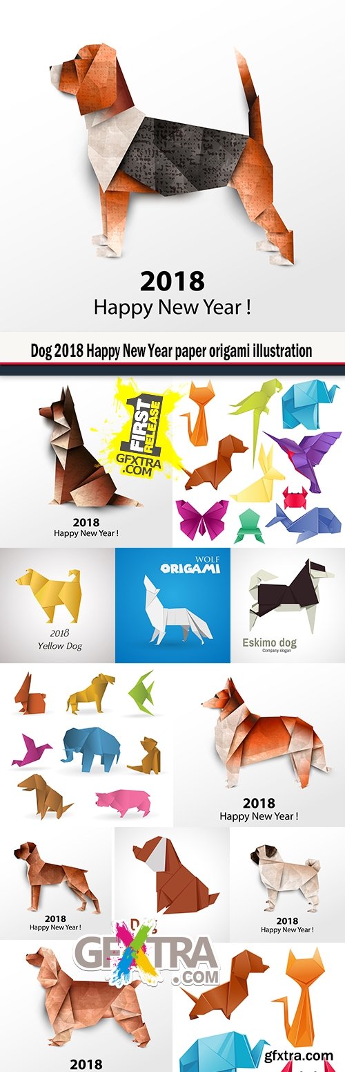 Dog 2018 Happy New Year paper origami illustration