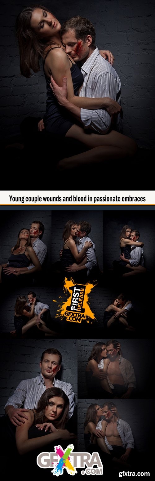 Young couple wounds and blood in passionate embraces