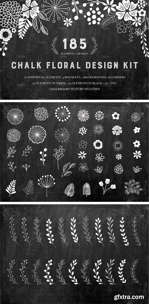 CM - Chalkboard Floral Design Kit, AI PNG 1818797