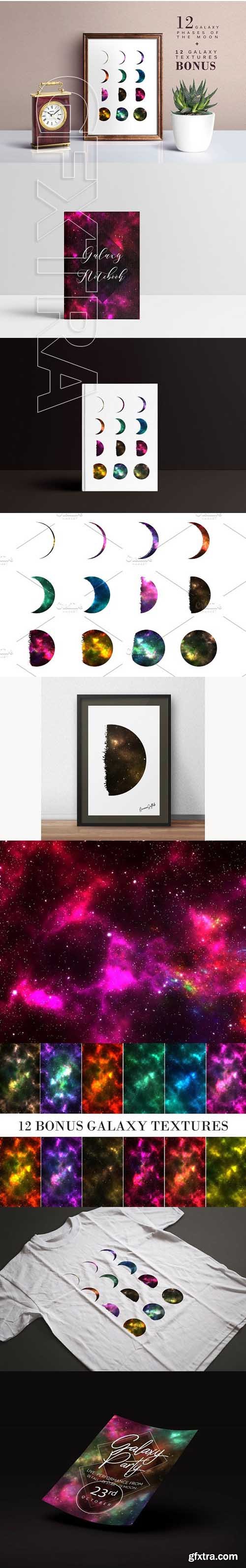 CreativeMarket - Galaxy Phases of the Moon + Bonus 1880369