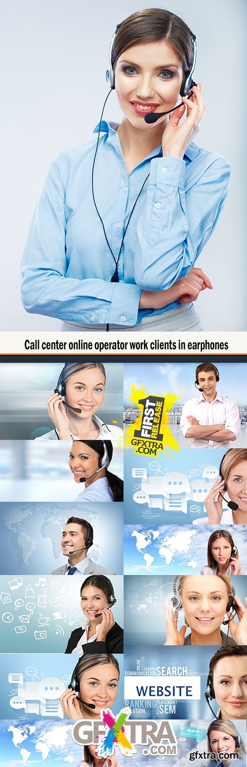Call center online operator work clients in earphones