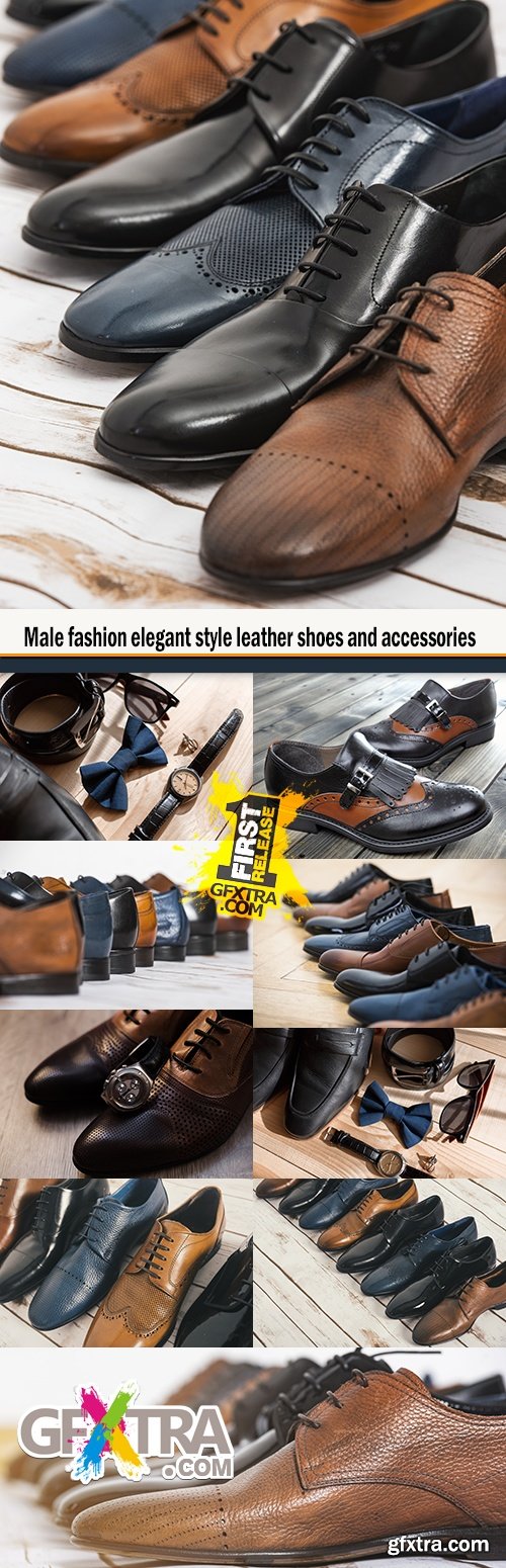 Male fashion elegant style leather shoes and accessories