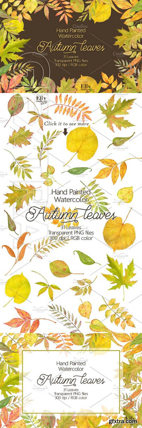 CreativeMarket - Watercolor autumn leaves clip art 1903144