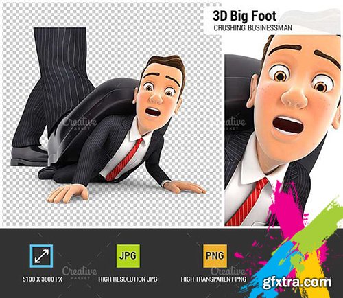 CreativeMarket - 3D Big Foot Crushing Businessman 1903720