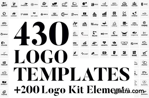 430 Vector Logo Design Templates & 200 Logo Kit Elements