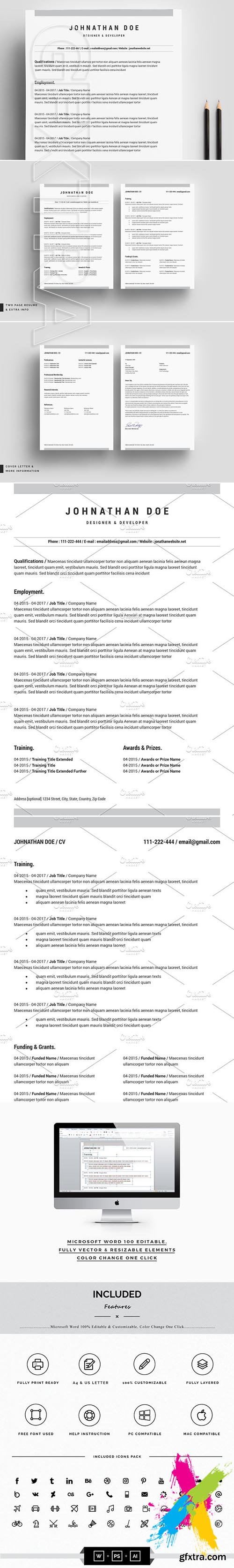 CreativeMarket - Teachers Resume 4 Pages in MS Word 1917669