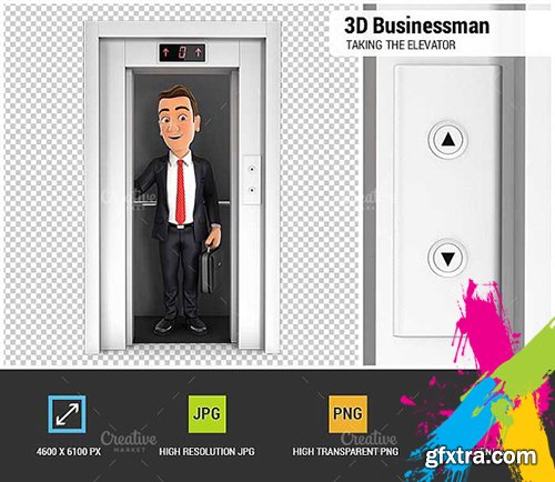 CreativeMarket - 3D Businessman Taking the Elevator 1934003