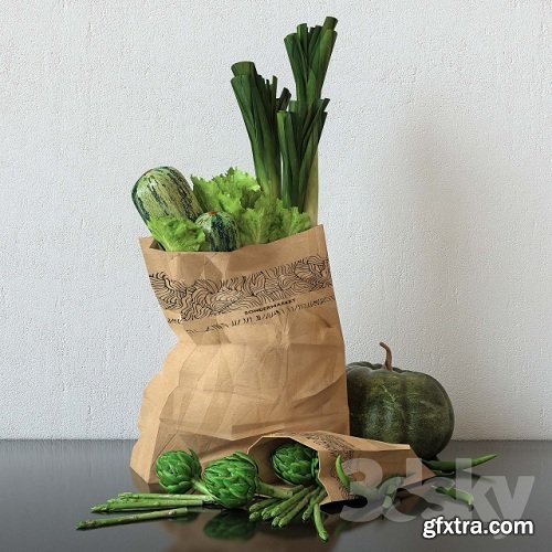 Set of green vegetables 3d Models