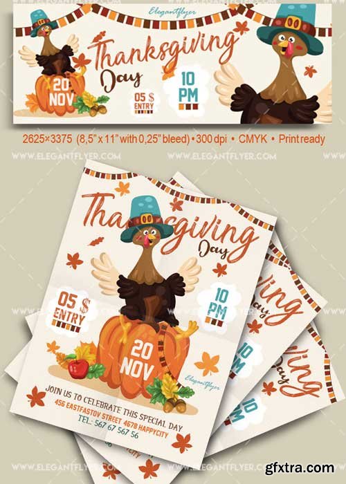 Thanksgiving Day V20 2017 Flyer PSD Template + Facebook Cover