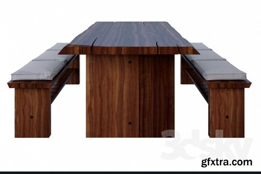 Table and benches 3d Model