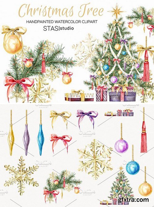 CM - Watercolor Christmas Tree Clipart 1626533