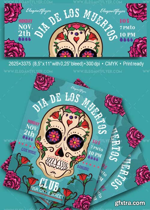 Dia De Los Muertos V31 Flyer PSD Template + Facebook Cover