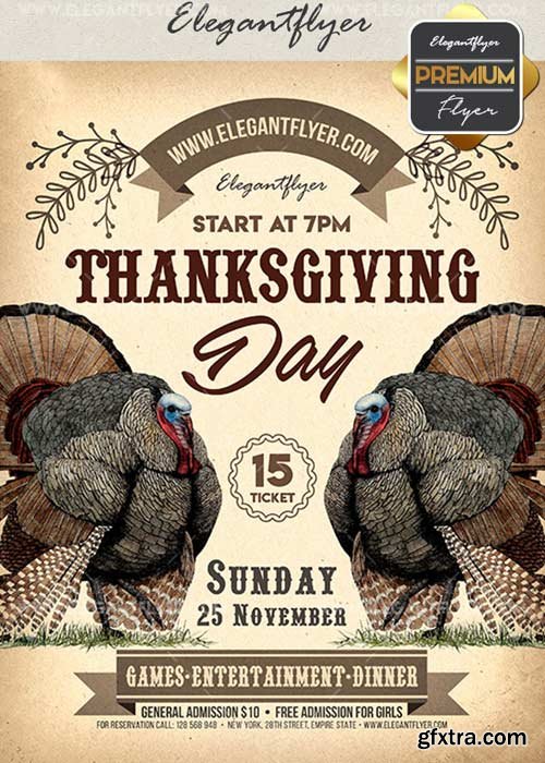 Thanksgiving Day V21 Flyer PSD Template + Facebook Cover