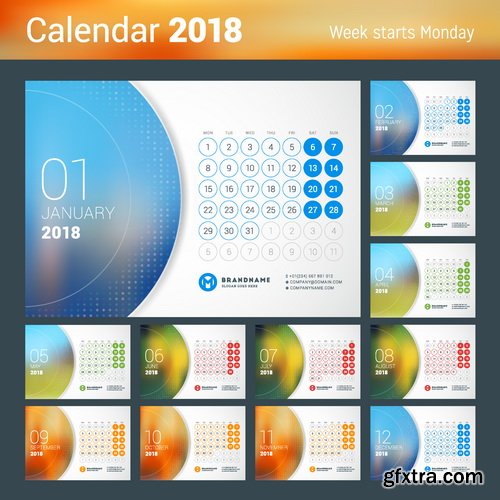 Vectors - 2018 Desk Calendars Set