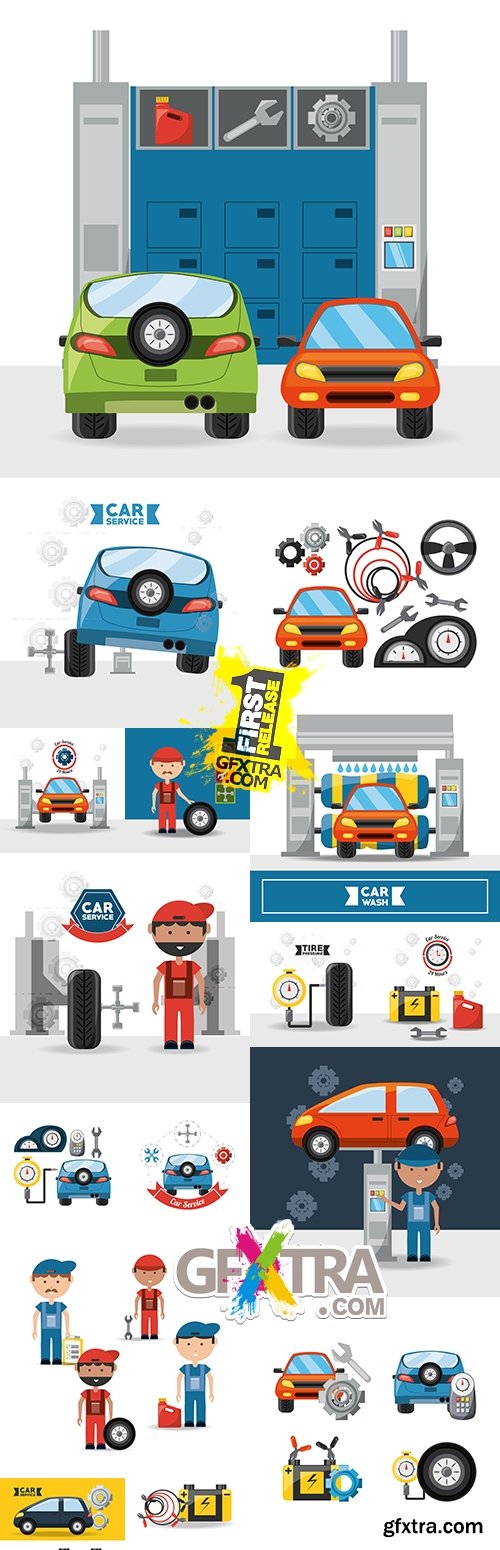 Professional service for car repairs cartoon illustration