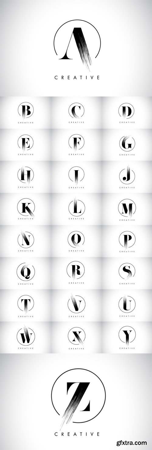 Vector Set - Brush Stroke Letter Logos Design. Black Paint Logo Leters Icon