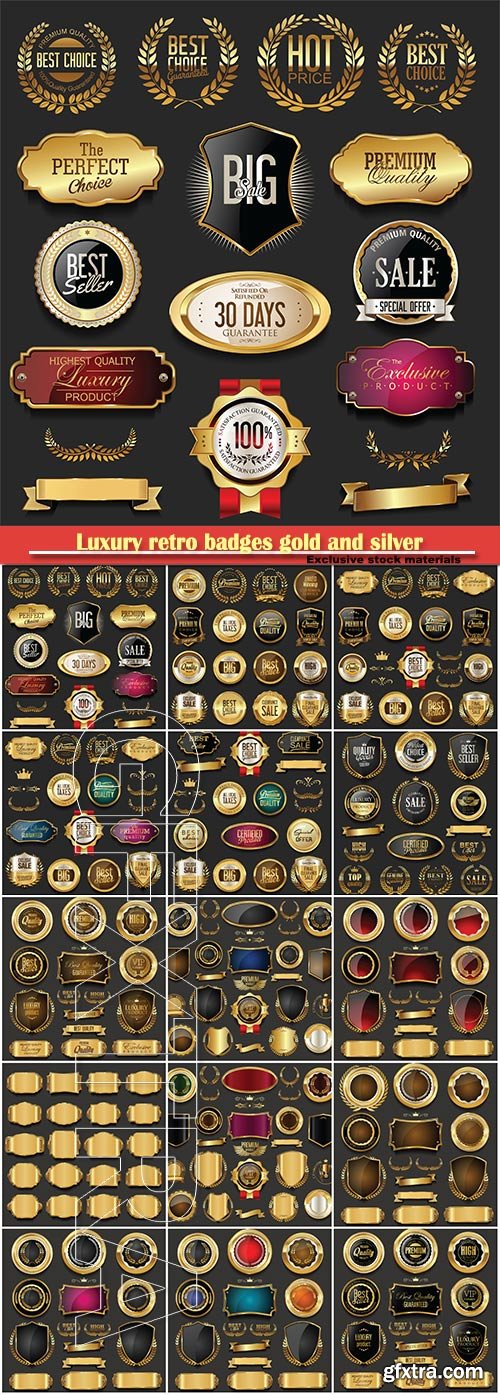 Luxury retro badges gold and silver vector collection