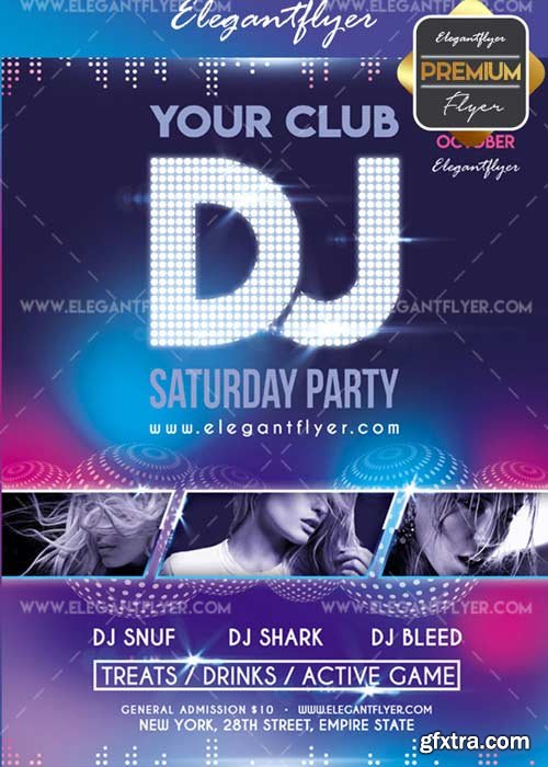 DJ Saturday party V02 2017 Flyer PSD Template + Facebook Cover