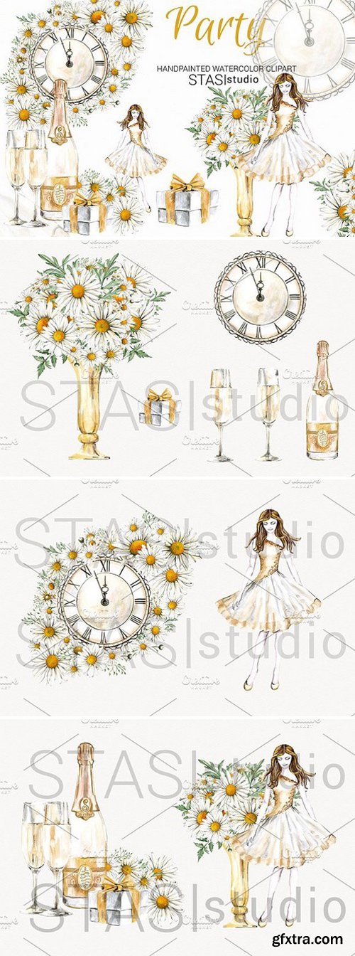 CM - New Year Party Watercolor Clipart 1593053