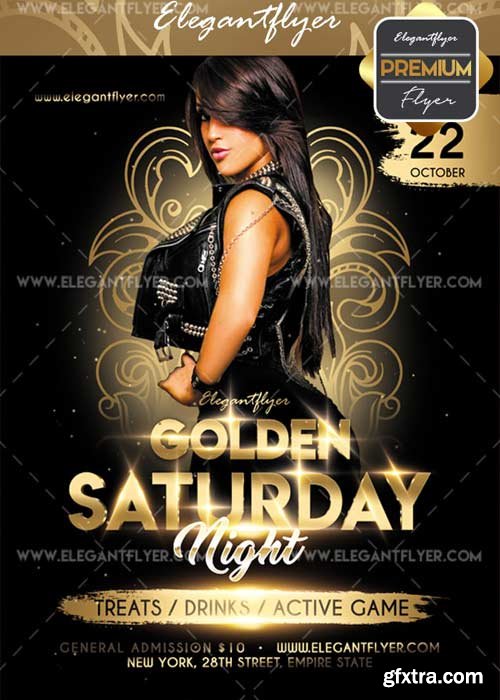 Golden saturday Party V5 Flyer PSD Template + Facebook Cover