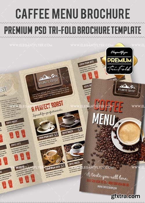 Coffee Menu V4 Premium Tri-Fold PSD Brochure Template