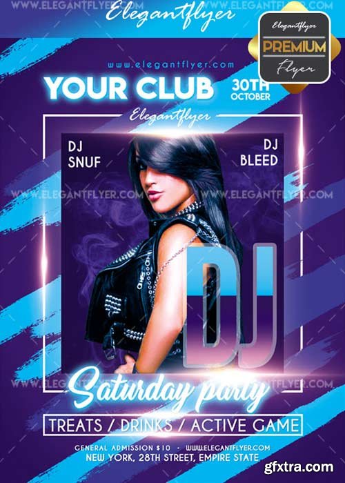 DJ saturday party V19 2017 Flyer PSD Template + Facebook Cover