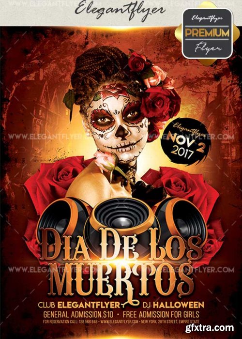 Dia De Los Muertos Party V01 2017 Flyer PSD Template + Facebook Cover