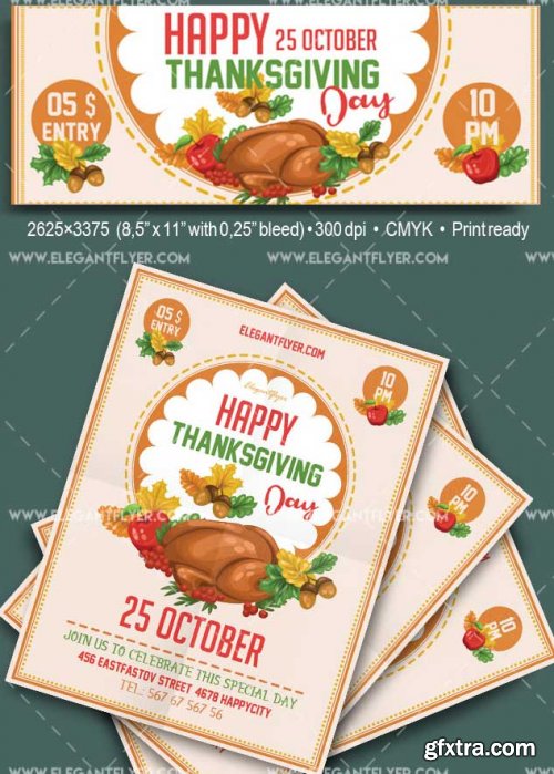 Thanksgiving Day V22 Flyer PSD Template + Facebook Cover