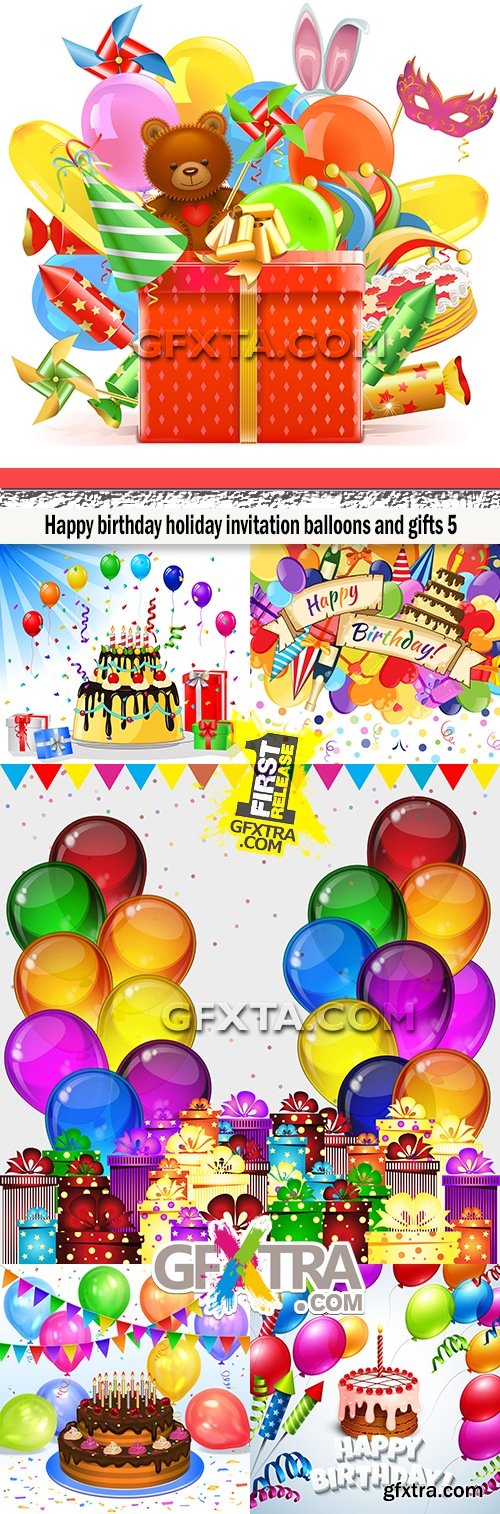 Happy birthday holiday invitation balloons and gifts 5