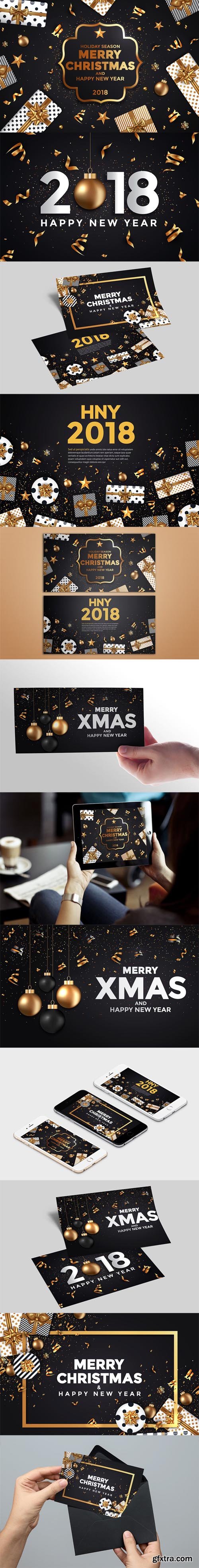 Stylish Modern Christmas and Happy New Year cards