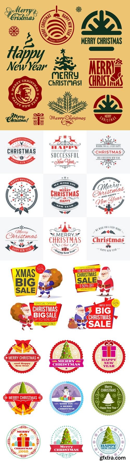 Vectors - Shiny Christmas Labels Set 4
