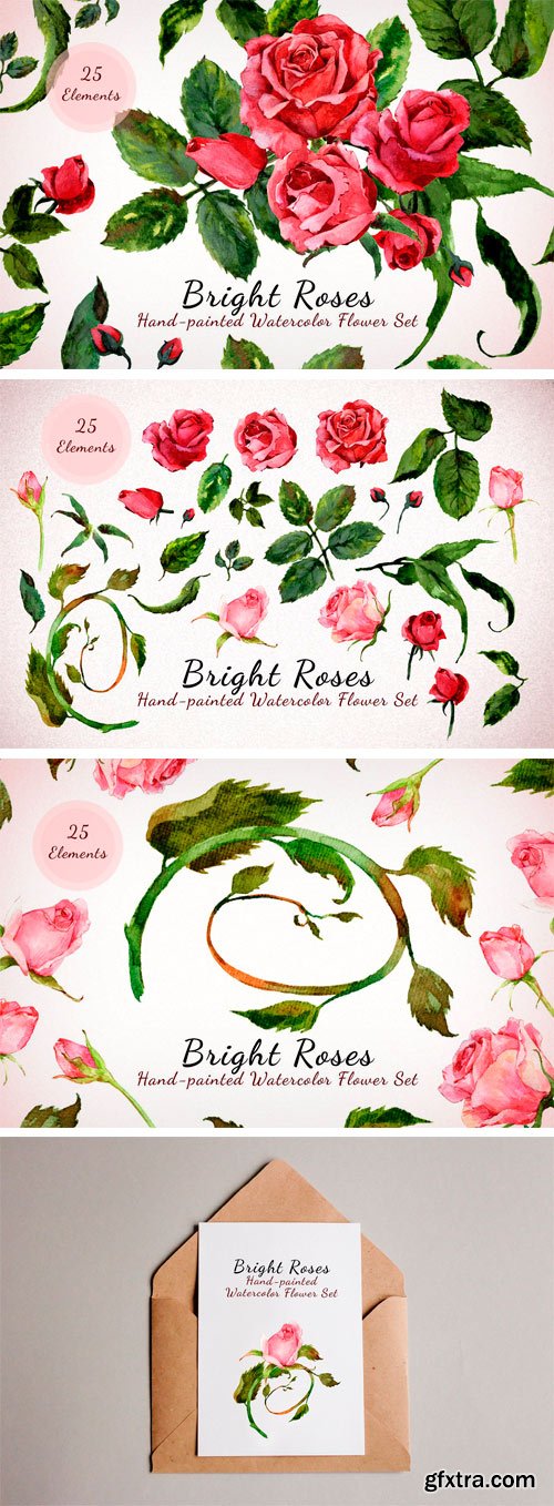 CM - Bright Roses - Watercolor Floral Set 1988899