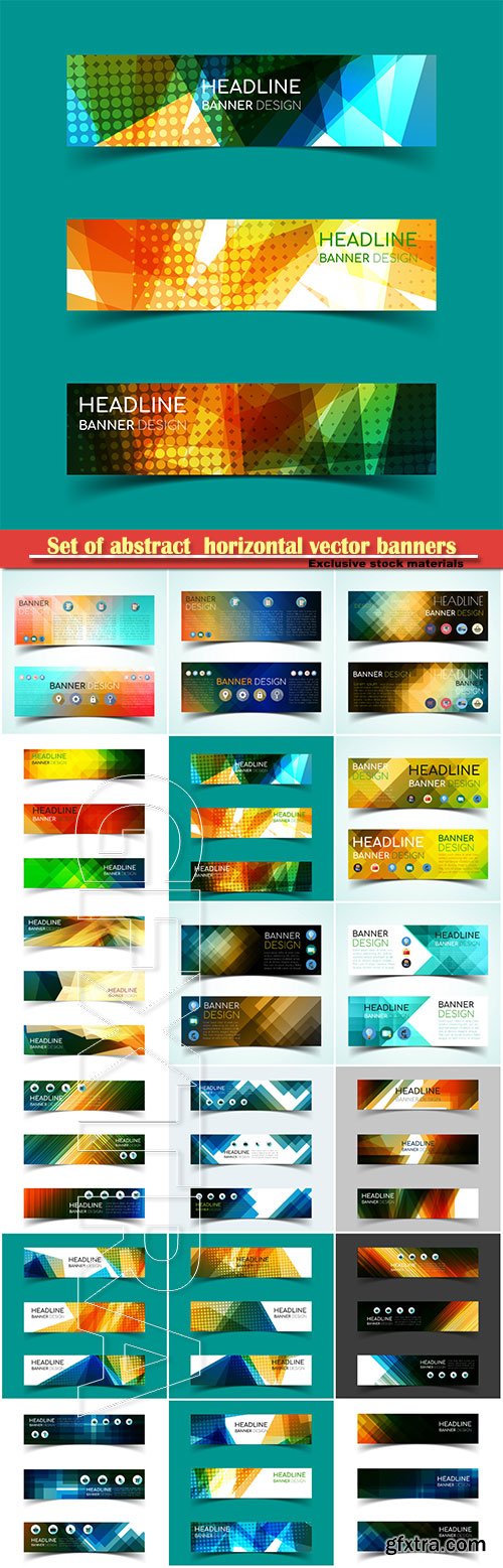 Set of abstract horizontal vector banners with geometric shape