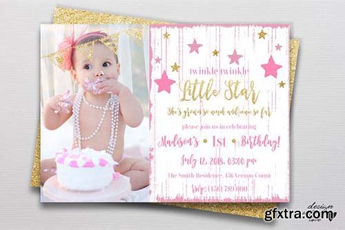 CreativeMarket - Birthday Invitation Card Little Star 2035496