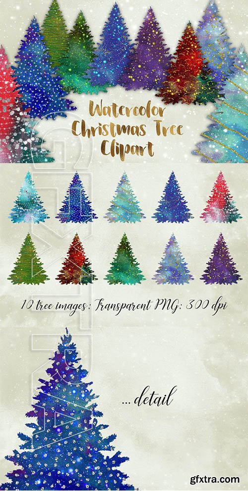 CreativeMarket - Watercolor Christmas Trees 2032769