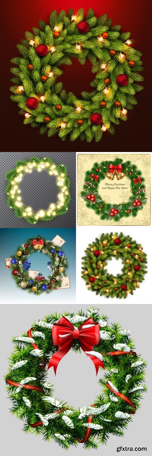 Vectors - Backgrounds with Christmas Wreath 7