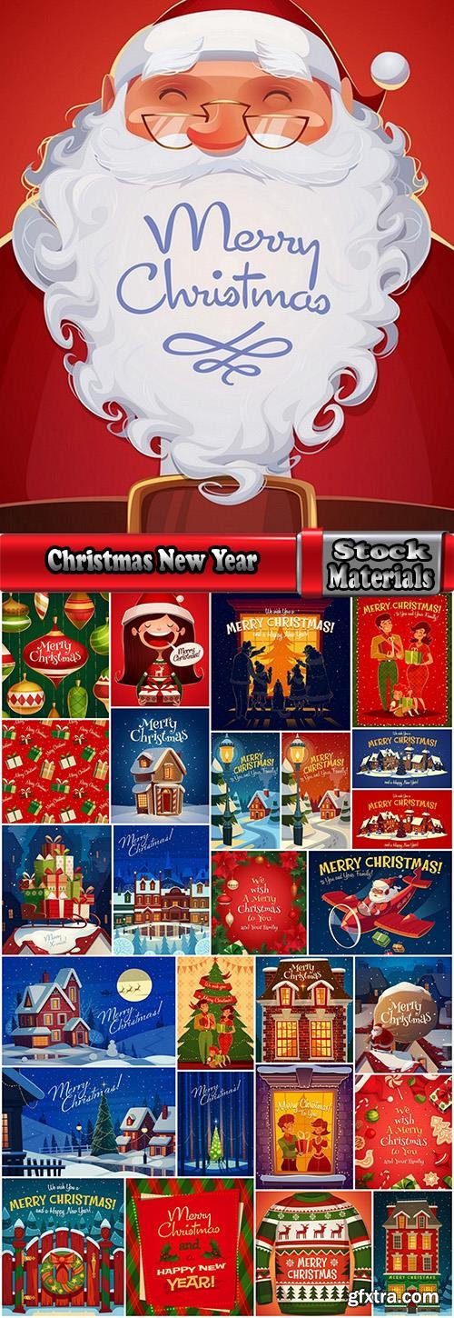 Christmas New Year holiday couple santa claus flyer gift card 25 EPS