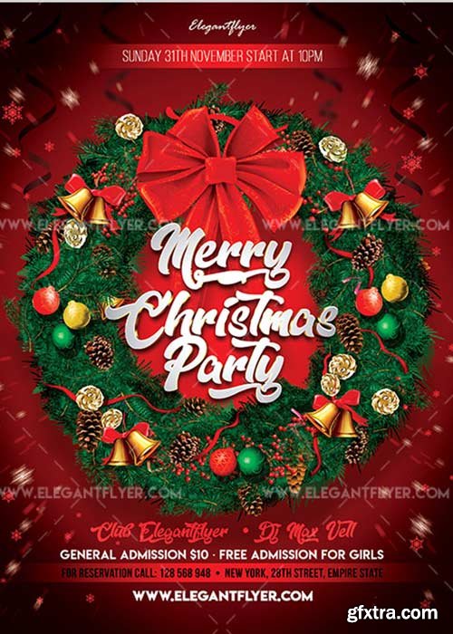Merry Christmas Party V03 2018 Flyer PSD Template + Facebook Cover